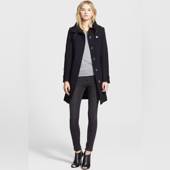 Burberry Brit Black Rushworth Belted Wool Cashmere Blend Trench Coat Size 6 - Picture 2 of 13